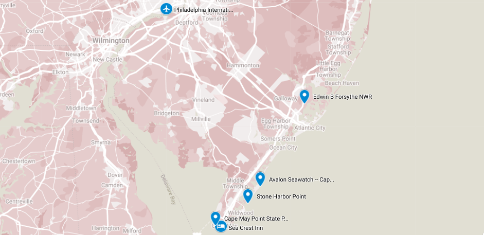 Map for Cape May: Spring Migration
