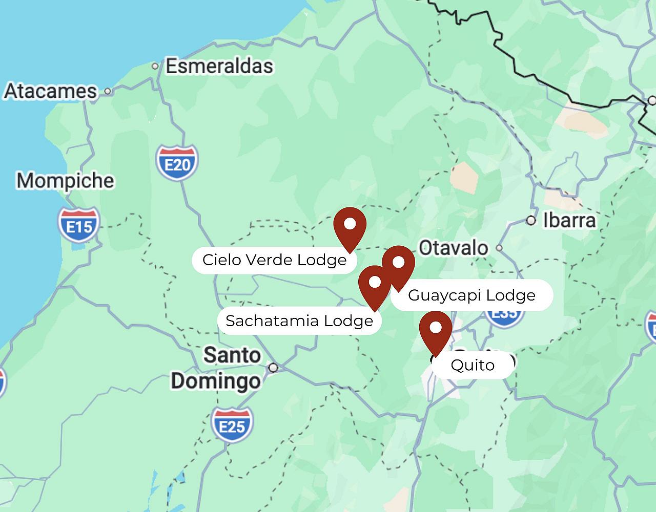 Map for Ecuador's Incredible Chocó: Three Great Lodges