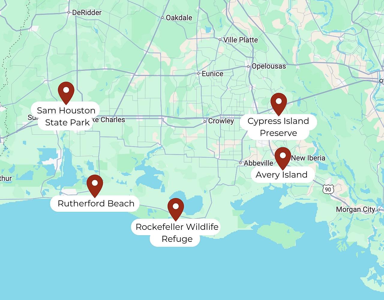 Map for Louisiana: Birds, Bayous & Beignets
